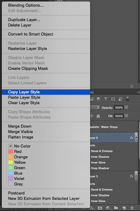 Copying layer styles in Photoshop