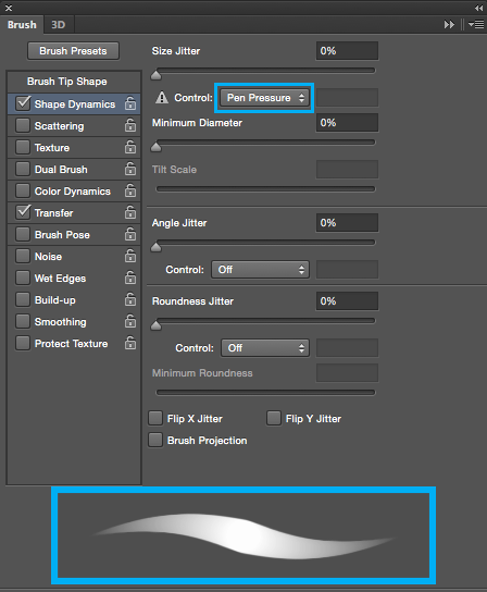 Enabling the pressure size setting will automatically enable Pen Pressure Control