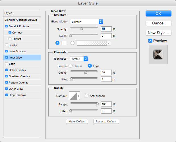 Number 3 on our list of effects for how to create a steel effect in Photoshop is the Inner Glow style.