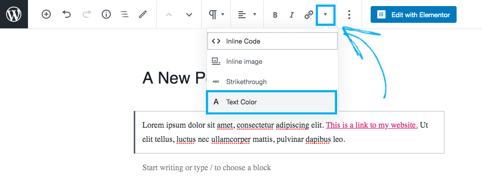 Opening the color picker in the Gutenberg Block Editor.