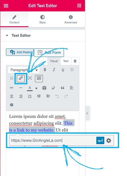 Adding the hyperlink target in Elementor.