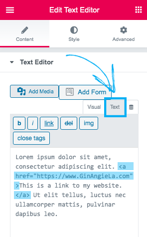 Switching to Source Code View in Elementor.