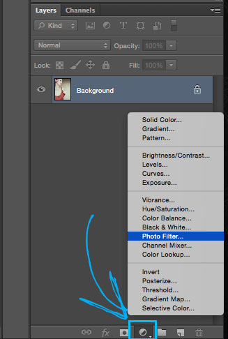 Adding a new adjustment layer via the Layers Panel.