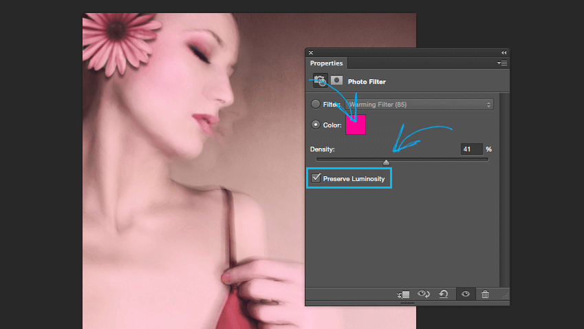 Creating a custom color warming photo filter.