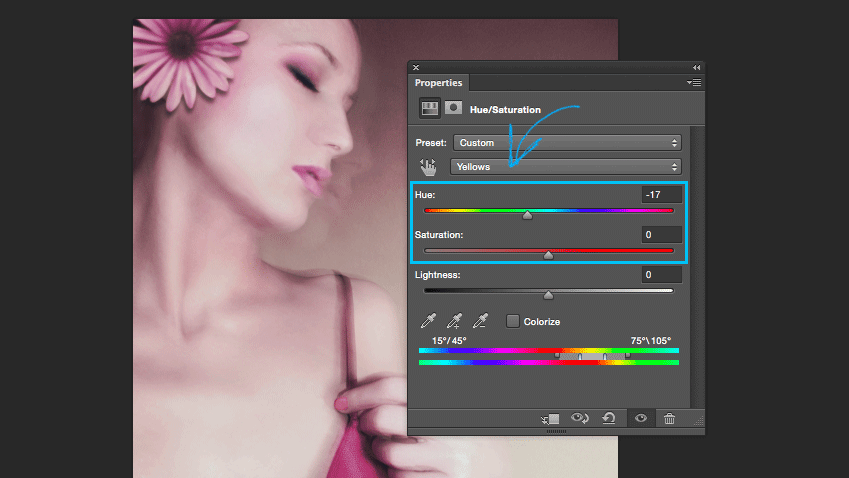 Getting the yellow and brown tones warmer in Photoshop.