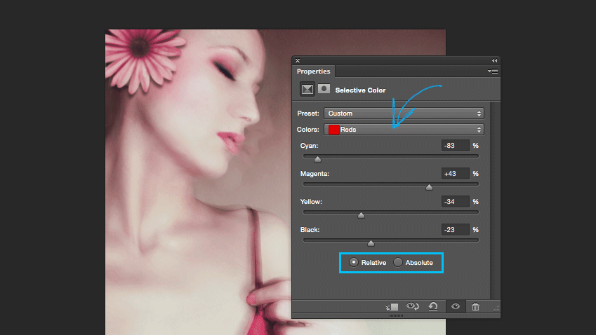 The red color selector usually warms skin tones well in Photoshop.