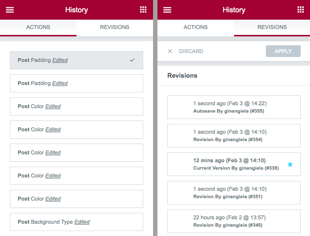 Actions & Revisions History