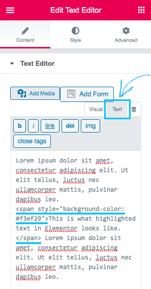 Highlighting text in Elementor