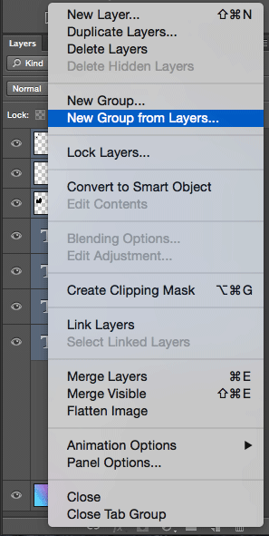 Create a new group from the selected layers