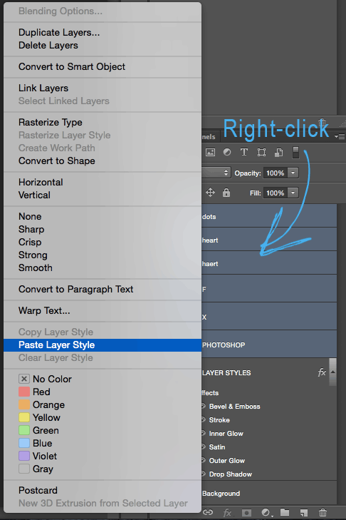 Paste the layer style to the selected layers