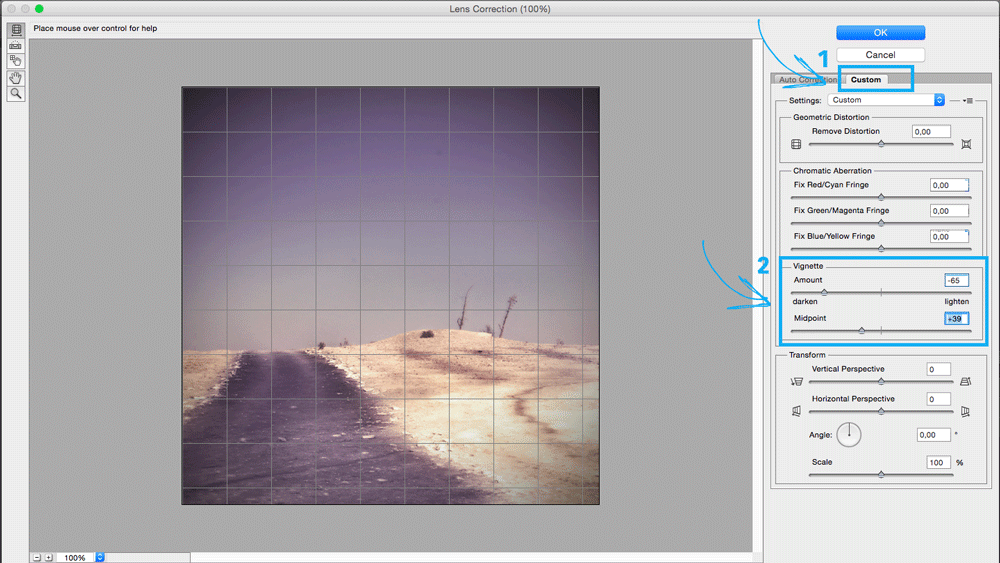 Adding a vignette filter in Photoshop.