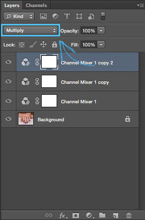 change the Blending Mode of the adjustment layers