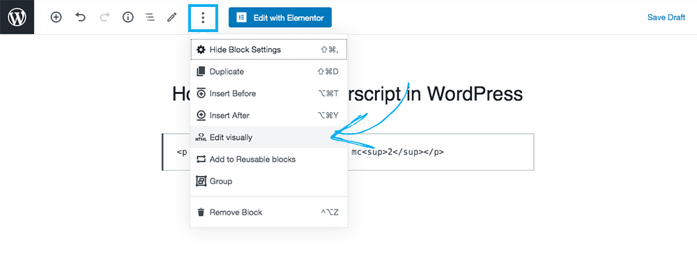 wordpress classic editor superscript