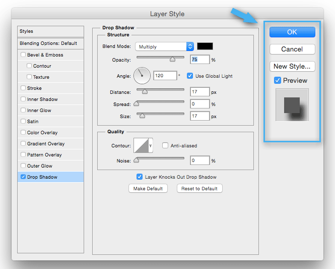 RIGHT SECTION of the Layer Style Dialog Box in Photoshop