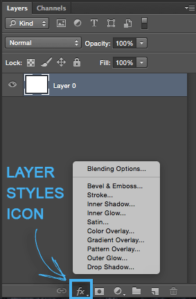 Where is the layer style icon in Photoshop?