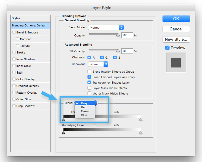 Layer Style Dialog Box Photoshop – Blend If RGB