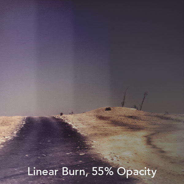 Linear Burn, 55% Opacity – 100% Fill