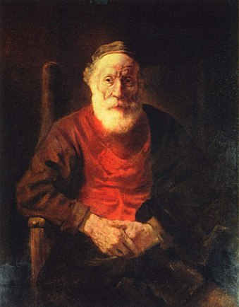 low-key painting examples an old man in red rembrandt 1654