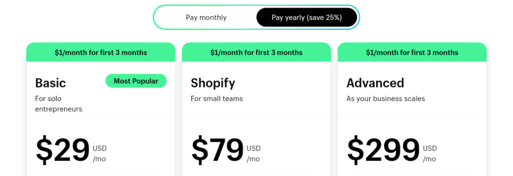 Shopify pricing plans