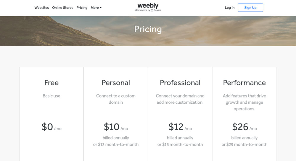 Weebly pricing plans