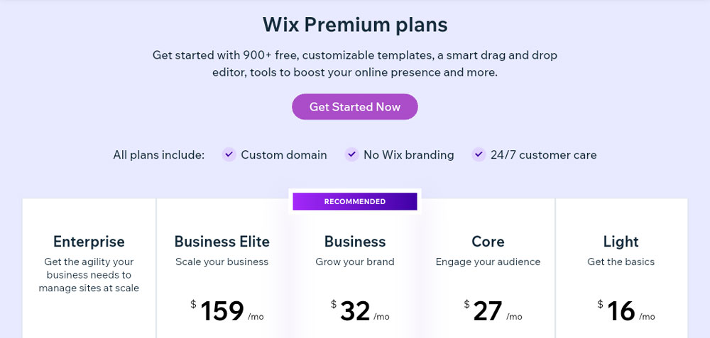 Wix portfolio website pricing plans