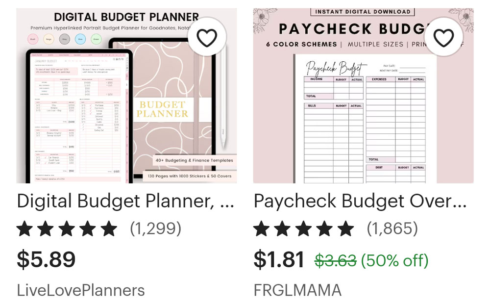 Budget planners on Etsy are helpful and fun to track your finances.