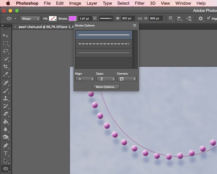 Creating the string is super-easy. All you need to do is duplicate the ellipse shape and adjust stroke type and width.