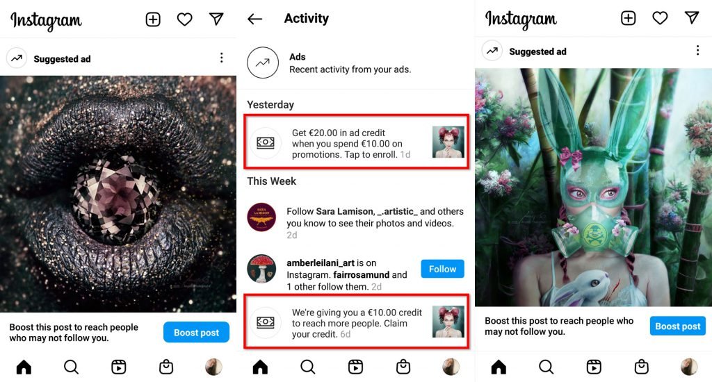 Instagram for Artists: constant requests to boost your posts.