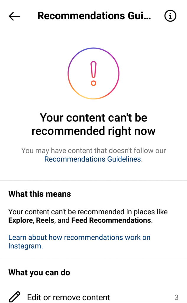 Your content can't be recommended right now