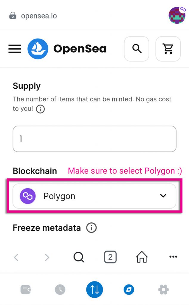 Minting an NFT for free on the Polygon blockchain