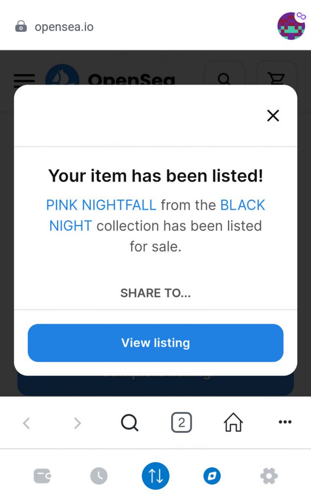 Your item has been listed for free on OpenSea