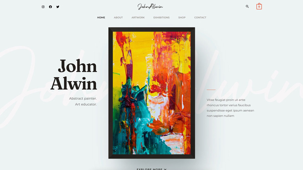 Astra Painter WordPress template for artists