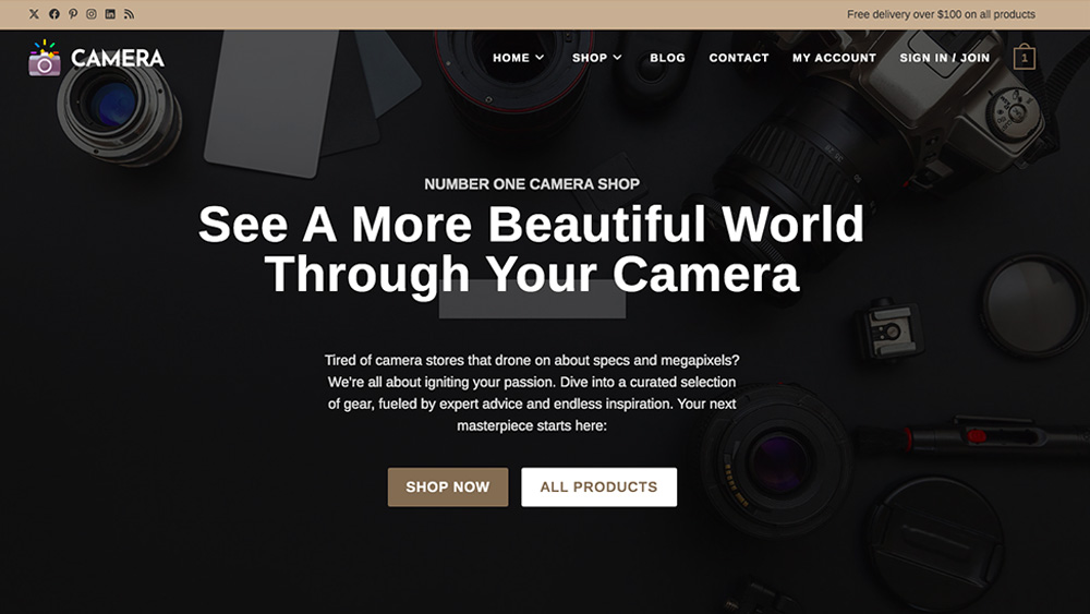 OceanWP Camera is a great eCommerce WordPress theme for visual artists