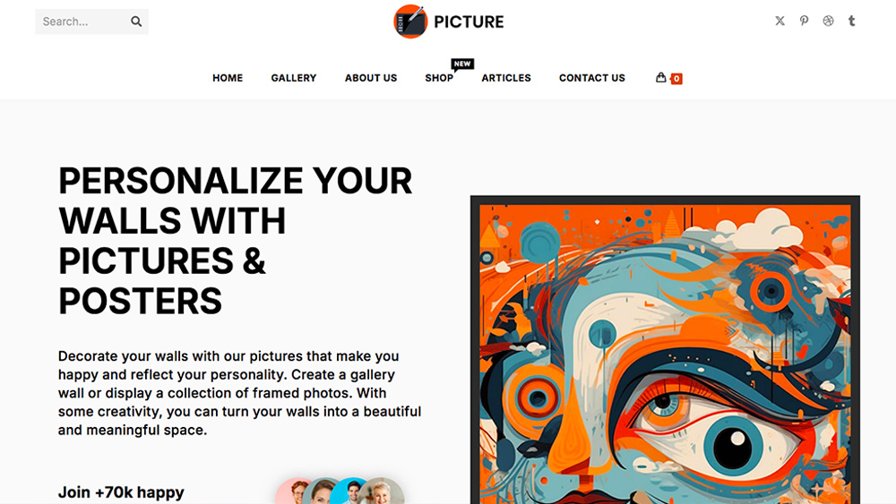 The OceanWP Picture WordPress template is ideal for selling art online