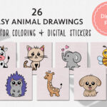 26 Cute Animal Drawings (Ideal For Coloring & Stickers)