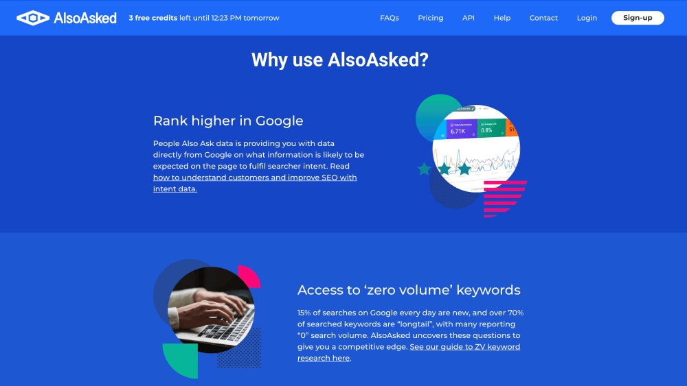 AlsoAsked.com provides you with data directly from Google to find the best keywords to rank your website high in the search results.