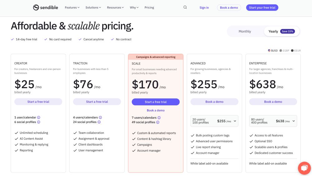 Sendible pricing