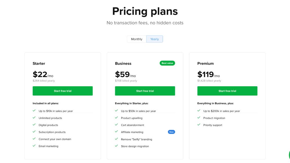 Sellfy pricing