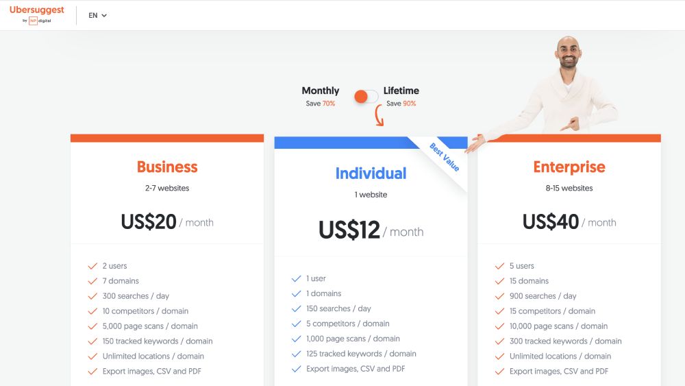 Ubersuggest pricing