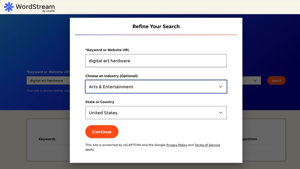WordStream keyword search