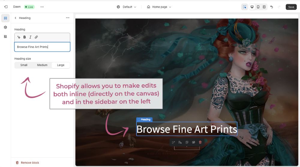 Squarespace vs Shopify for artists: the editor