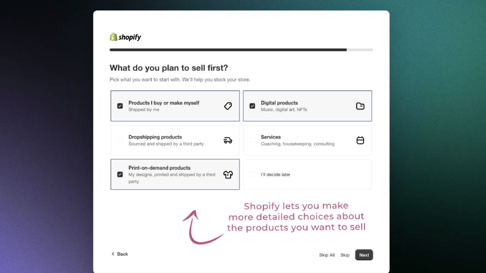 Shopify lets you make more detailed choices selling products