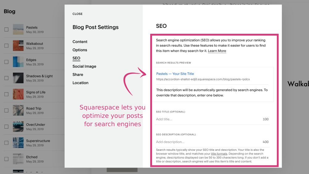 Squarespace blog post SEO