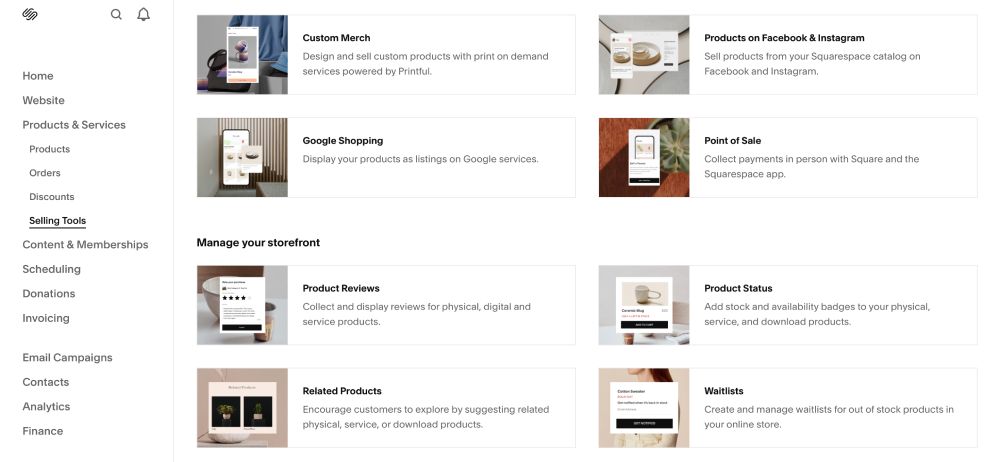 Squarespace selling tools