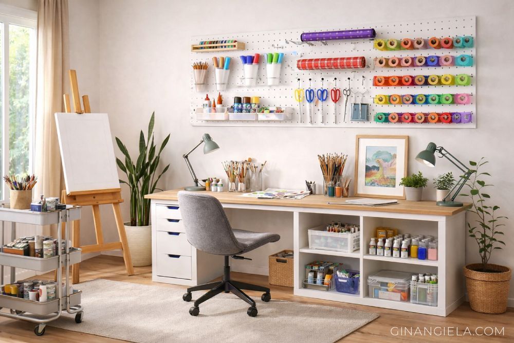 art studio with pegboard