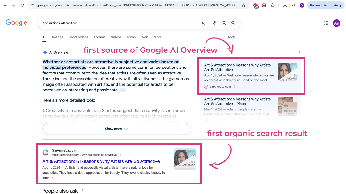 First Organic Search Result on Google