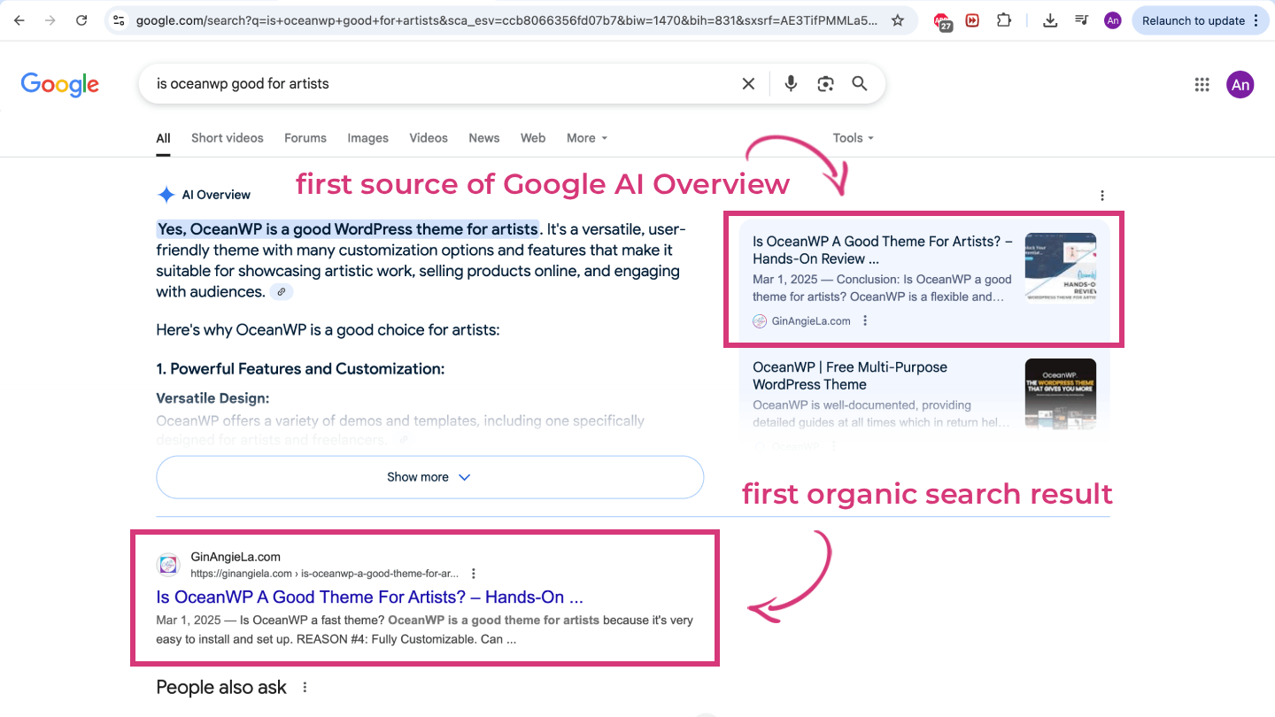 First Organic Search Result on Google