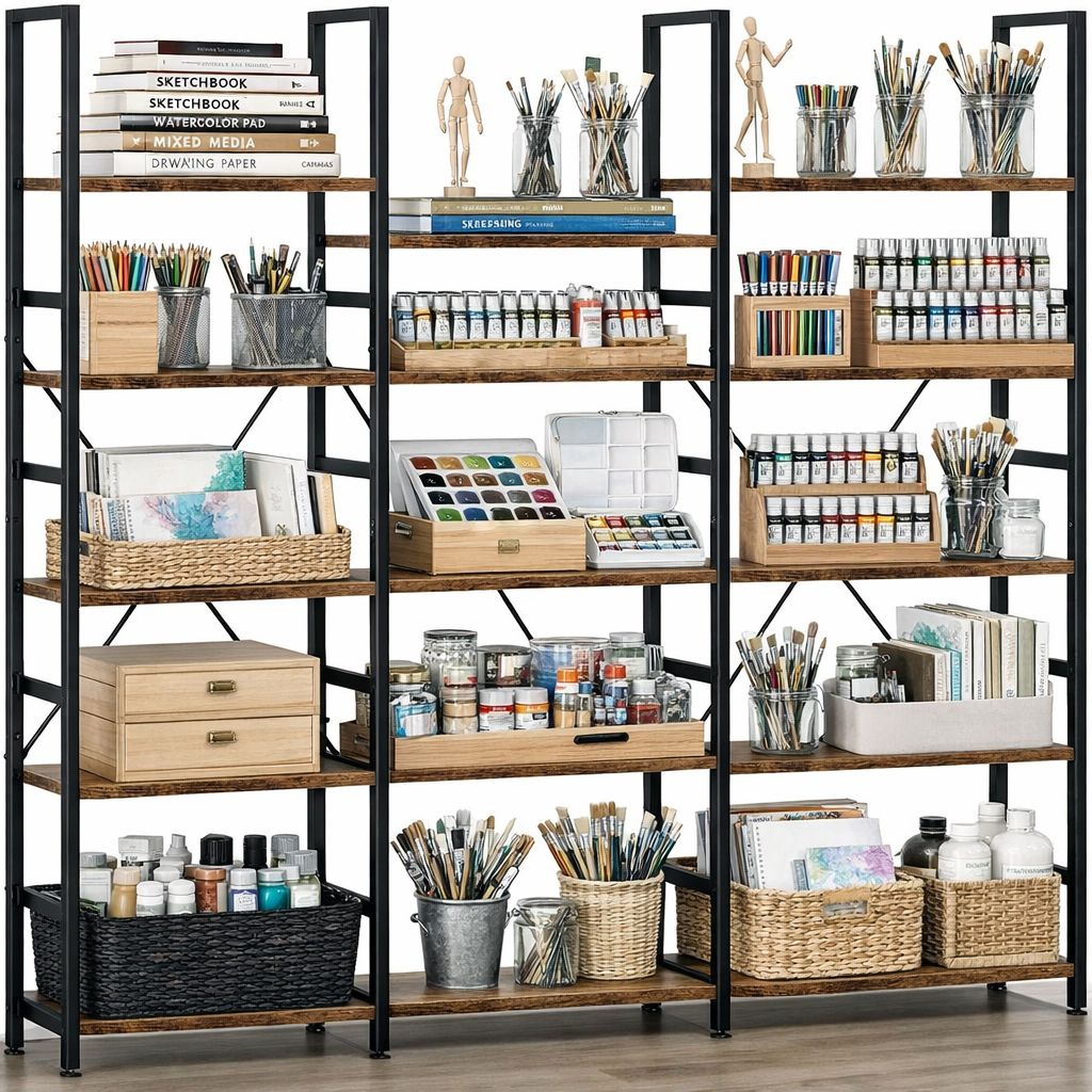 NUMENN Triple Column 5 Tier Bookshelf