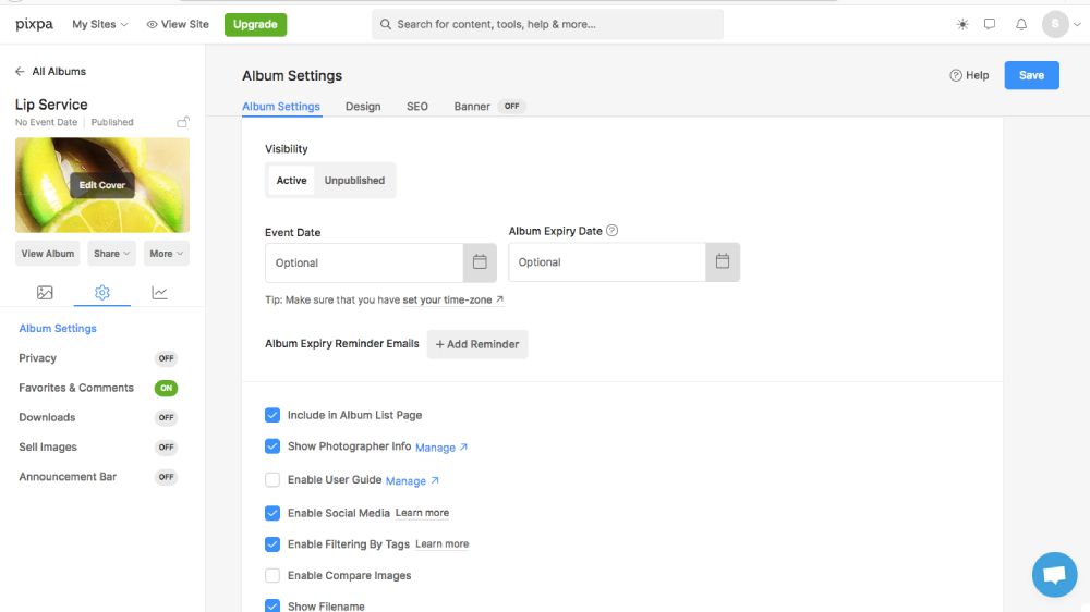 Pixpa client galleries