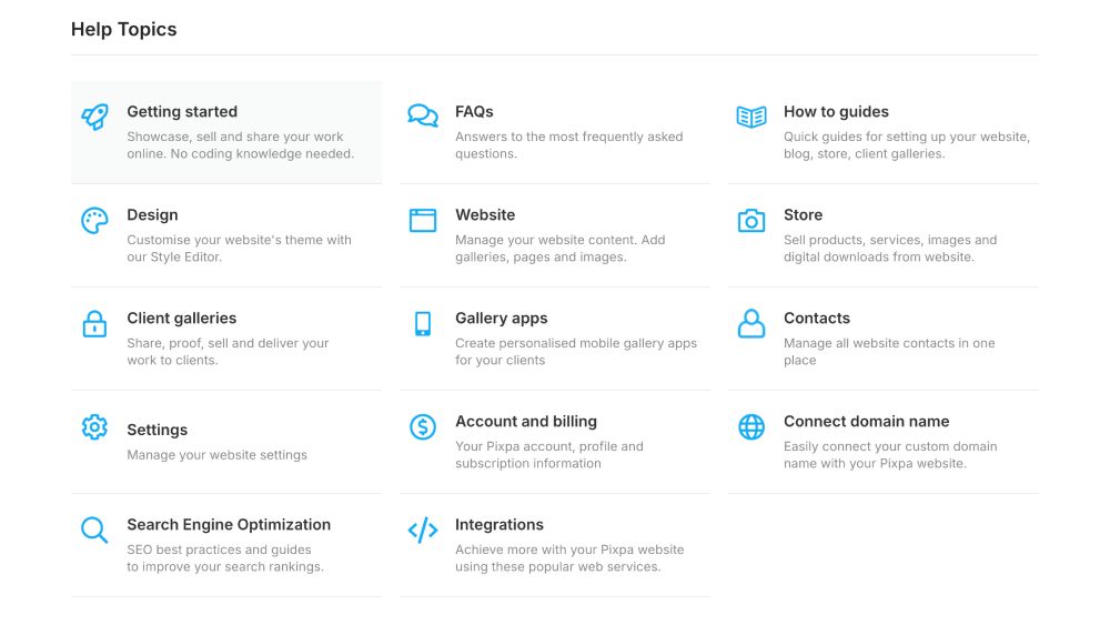 Pixpa support center